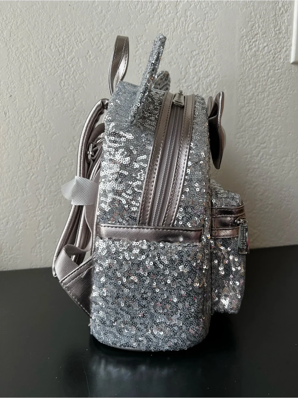 Loungefly Disney Mickey Minnie Mouse Silver Sequin Mini Backpack - NWT